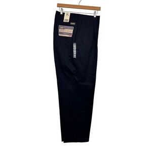 Lee Pants Mens 44x30 Navy Blue Chino Double Pleat Wrinkle Free Relaxed Tapered